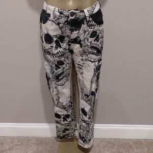 Rebel Vengeance Deep Navy Blue & Light Gray Skull Print Cargo Unisex Pants